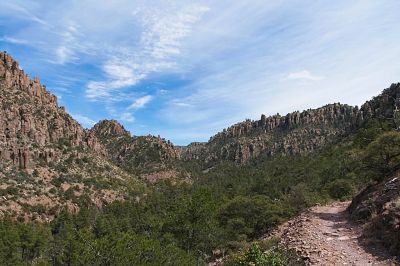 Lower Ryholite Trail bound for Heart of Rocks
This trail wound up the Lower Ryholite Canyon of Chiricahua National Monument.  These views predominated, especially on the uppper portion of the hike.
